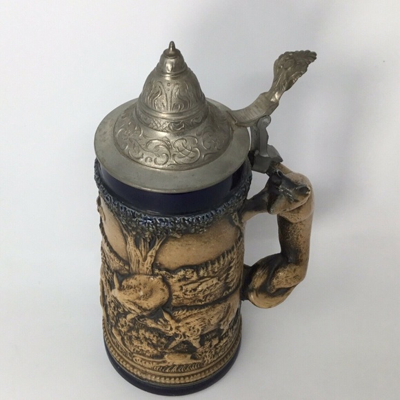 Antique German Beer Stein~Lidded~Animal Relief~ - Picture 5 of 8